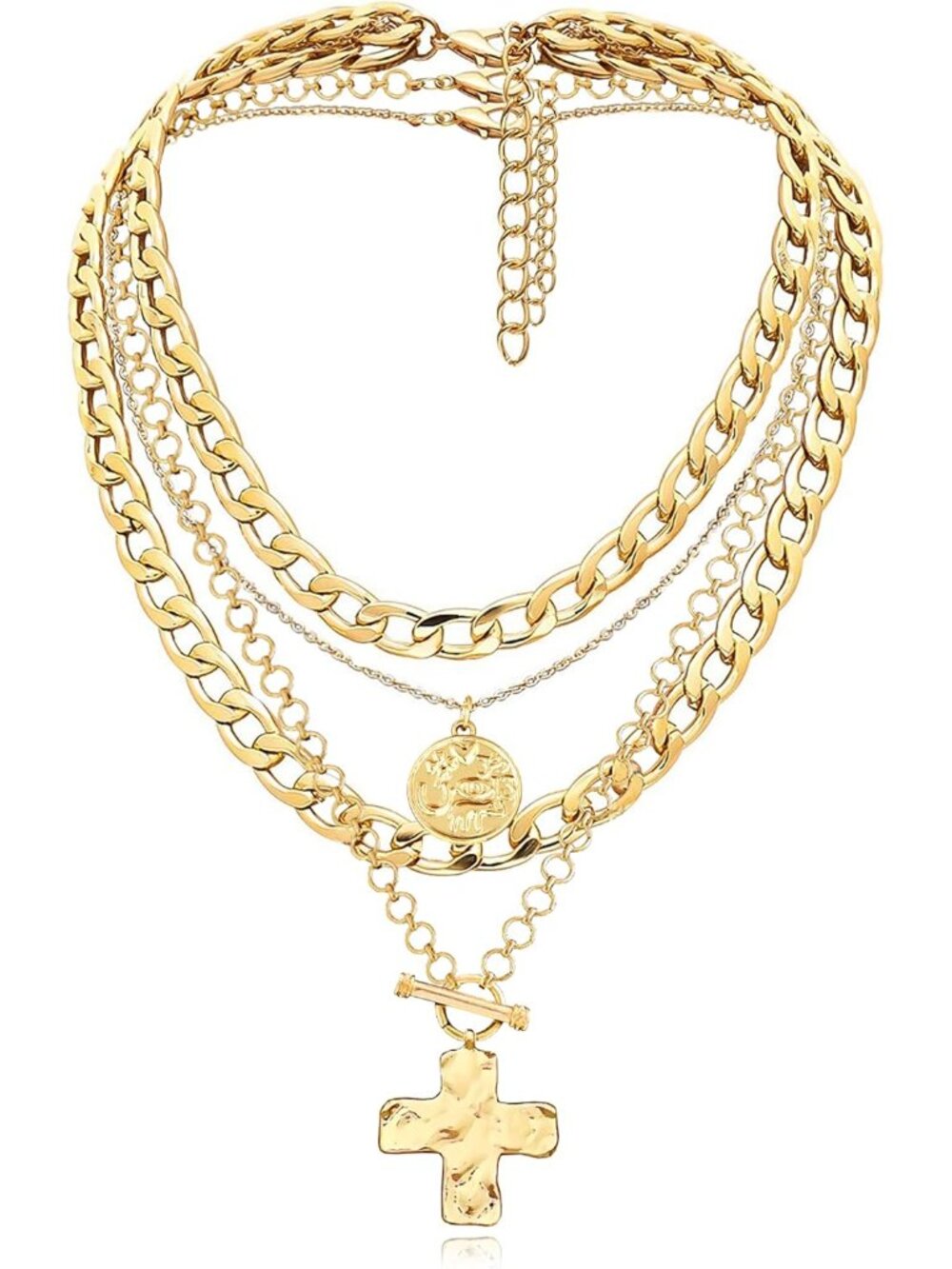 Layered Necklaces for Women Trendy Retro Coin and Cross Pendant Necklace Dainty